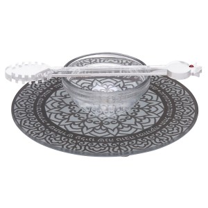 Silver-Colored Glass Plate and Honey Dish by Dorit Judaica Rosh Hashanah Gift Baskets & Honey