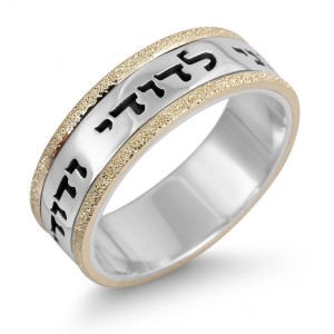 Sterling Silver English/Hebrew Customizable Ring With Sparkling Gold Stripes Scripture Jewelry