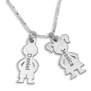Sterling Silver English/Hebrew Kids' Names Necklace For Mom Jewish Jewelry