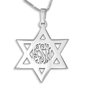 Sterling Silver Star of David Necklace With English Monogram Jewish Jewelry