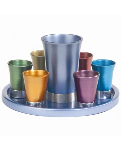 Yair Emanuel Multicolored Anodized Aluminium Kiddush Set with Tray