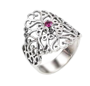 Rafael Jewelry Sterling Silver Ring with Ruby in Heart Cutouts