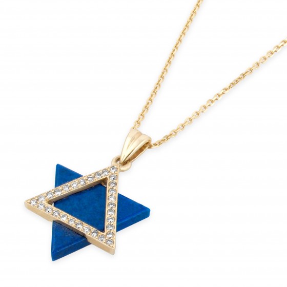 Star of David Pendant in 14k Yellow Gold with Diamond & Lapis by Estee Brook