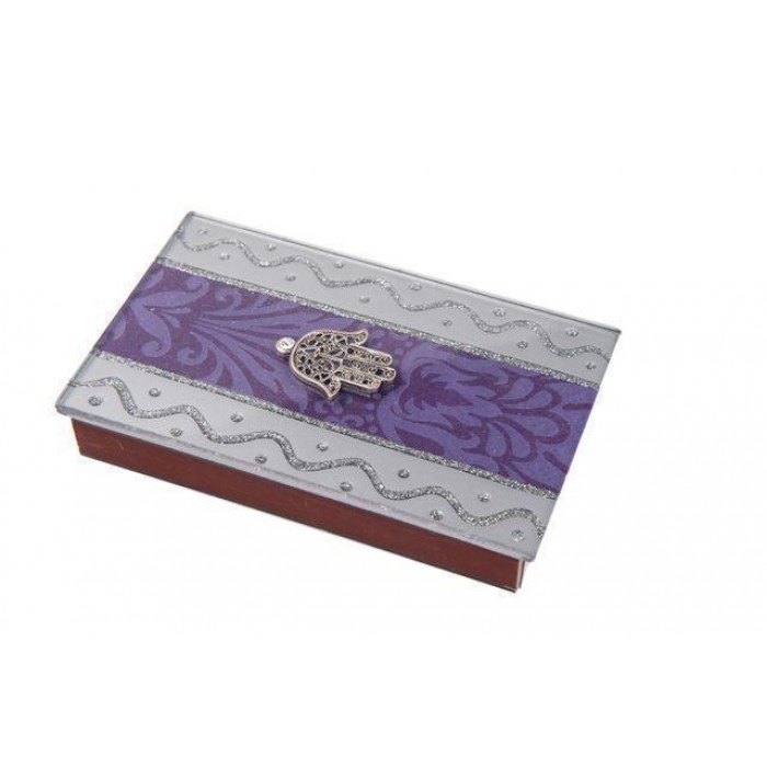 Glass Matchbox with Hamsa & Purple Floral Pattern