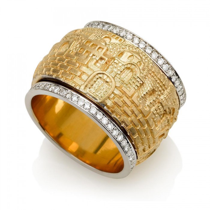 Jerusalem Ring with Diamond in Yellow Gold by Ben Jewelry