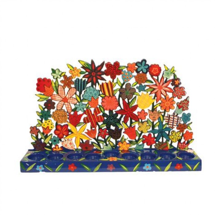 Yair Emanuel Multicolour Flower Menorah with Lazer Cut in Metal