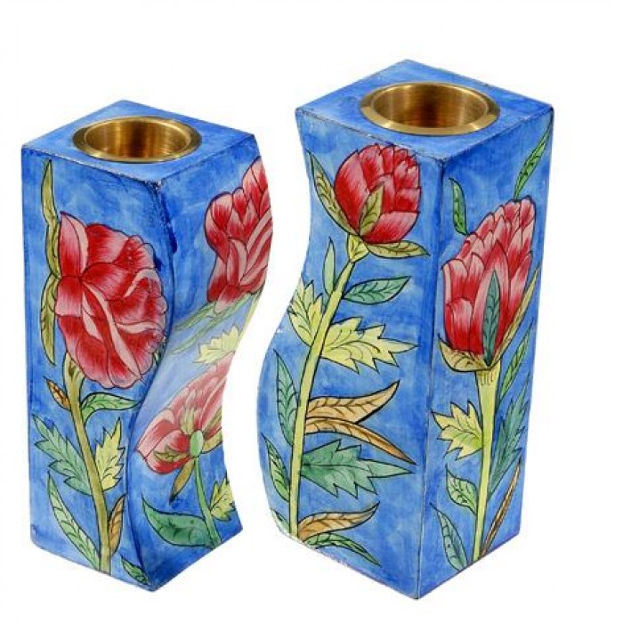 Yair Emanuel Fitted Shabbat Candlesticks with Roses