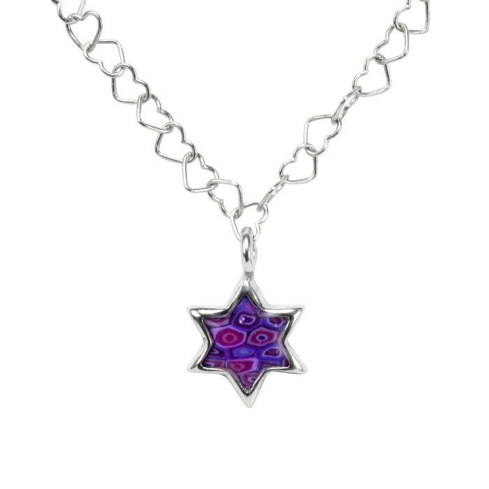 Purple Star of David Pendant with Heart Chain Necklace