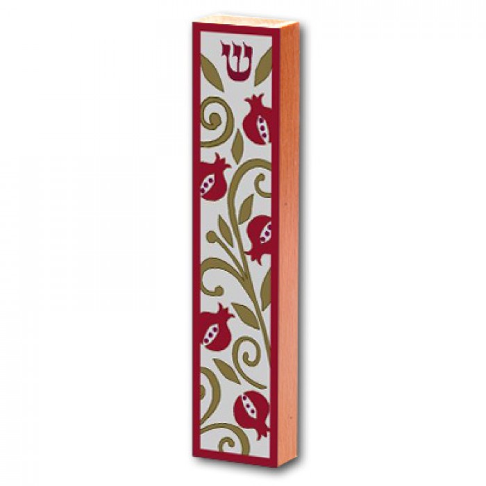 Red Pomegranate and Vines Mezuzah