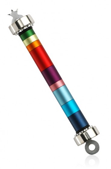 Nickel and Aluminium Mezuzah with Silver Caps and Rainbow Stripes