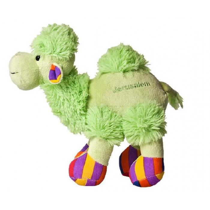 Camelo Verde de Plush com Pés e Orelhas Roxas, Vermelhas e Amarelas