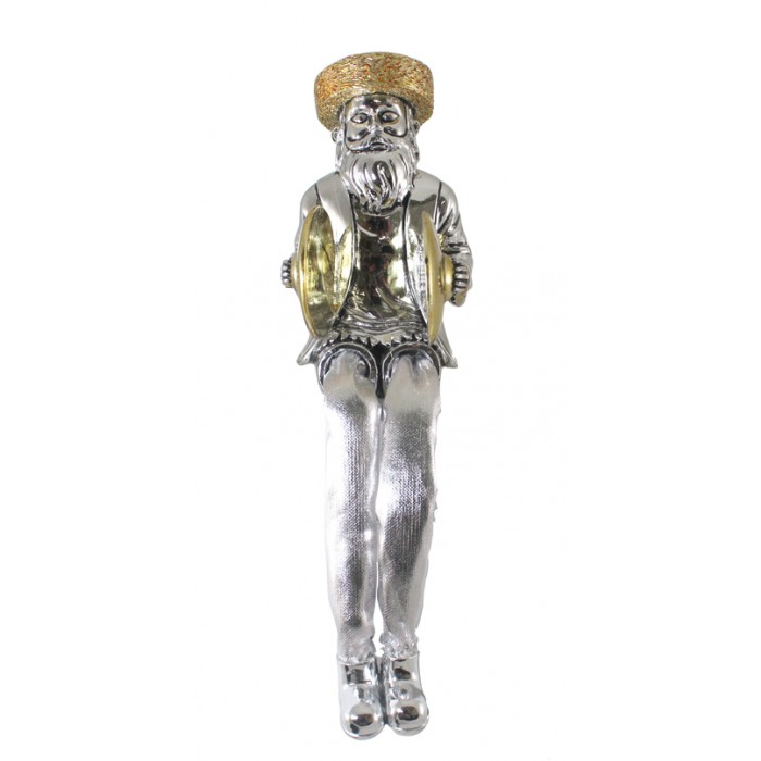 Silver Polyresin Figurine with Large Colored Cymbal and Streimel Hat