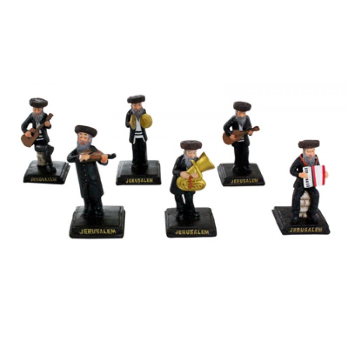 Polyresin Figurine Set with Six Hassidic Musicians and Jerusalem