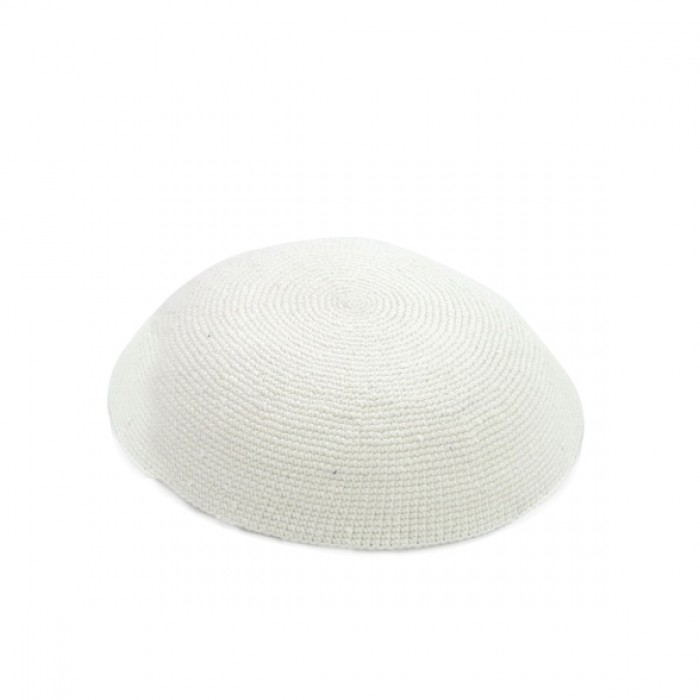 Set of 2, 16 Centimetre White Knitted Kippah's with Large Cap
