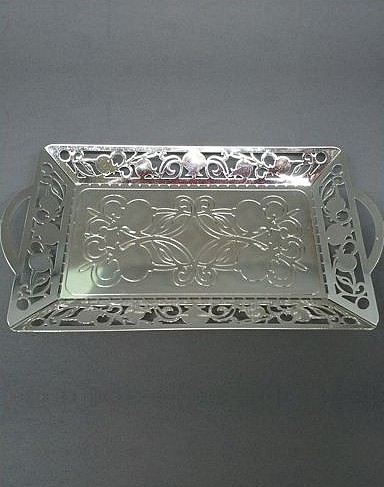 Sterling Silver Candlestick Tray with Pomegranates and Floral Pattern 