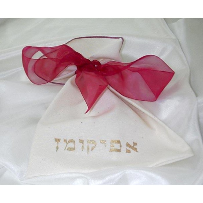 White Afikoman Bag with Red Tie by Galilee Silks