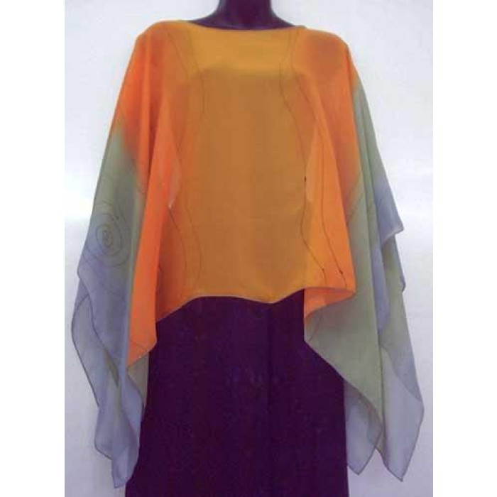 Orange & Gray Silk Poncho by Galilee Silks