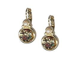 Gold Leverback Earrings with Pearls & Gray Swarovski Crystals