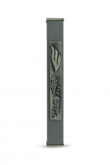 Aluminum Mezuzah in Gray with Pewter Shin and Grapes