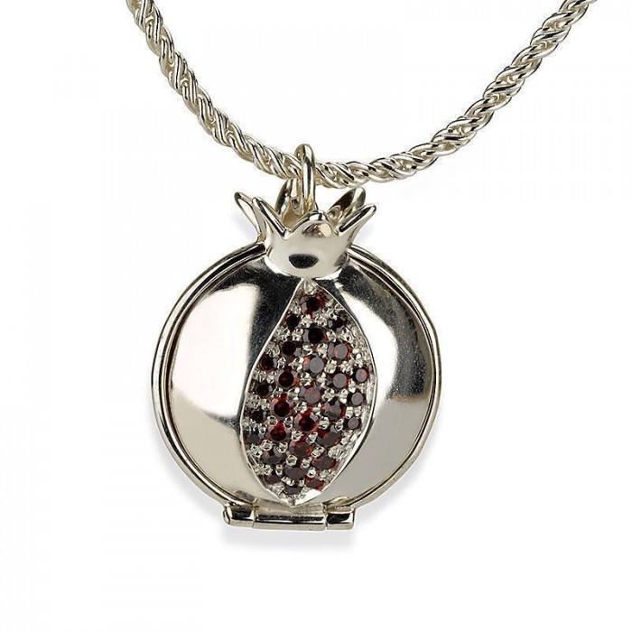 Pomegranate Locket in Silver with Red Stones
