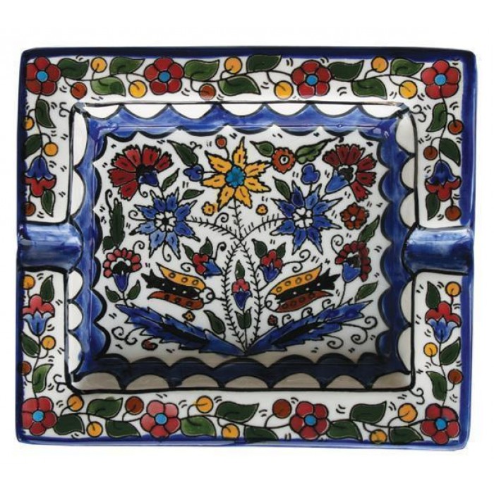 Armenian Ceramic Square Ashtray with Floral Scilla Armenia Motif