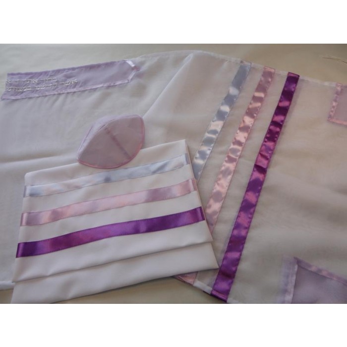 Women’s Tallit with Gray, Pink & Violet Stripes by Galilee Silks