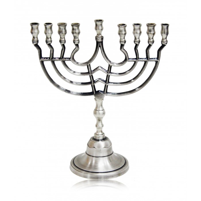 Hanukkah Menorah with Curved Candleholders in Pewter