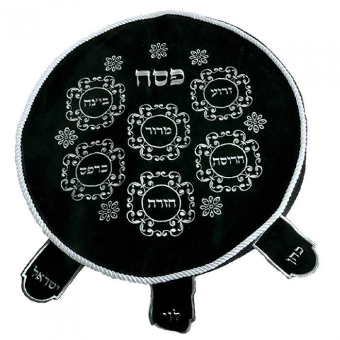 Velvet Black Matzah Cover with Pesach Seder Plate Design