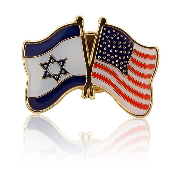 Metal and Enamel Lapel Pin With Israeli and American Flags