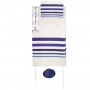 Yair Emanuel Hand Woven Raw Silk Tallit with Blue Stripes and Embroidery