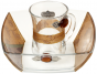 Glass Mayim Achronim Set with Brown Leaves and Hebrew Inscription
