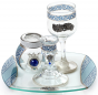 Glass Havdalah Set with White and Blue Motif