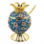 Turquoise Acrylic Honey Dish with Floral Pattern, Pomegranates and Spoon