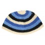 White "Freak" Style Knitted Kippah with Blue and Black Stripes