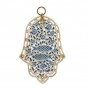 Large Brass Hamsa with Blue Fish, Snail Shells and Leaves
