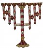 Miniature Hanukkah Menorah in Jeweled Red Filigree